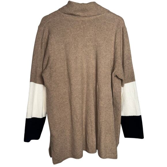 J. Jill XL Colorblock Cowl Neck Sweater Tan Cream Black Cozy Knit - Picture 4 of 6